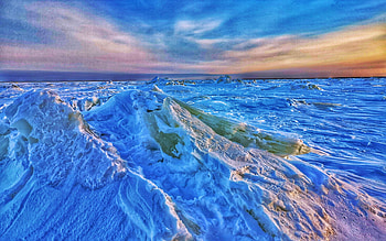 Churchill River ice hummock, Churchill, Manitoba, sunset, snow, ice, clouds, sky, canada HD wallpaper