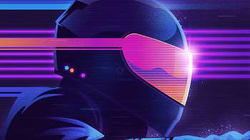 Retrowave Biker Helmet, retrowave, artist, artwork, digital-art HD wallpaper
