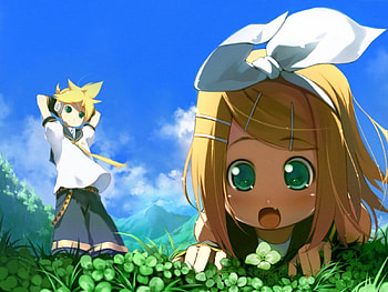Len & Rin, blond hair, anime, hatsune miku, len, twins, rin, vocaloid, green eyes HD wallpaper