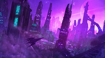 Aliens City, artist, artwork, digital-art, neon, deviantart HD wallpaper