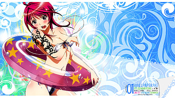 Summer, sexy, hot, cute, tattoo, bikini, red hair, beautiful, long hair, beauty, anime girl, pretty, blushing, blush, stunning HD wallpaper