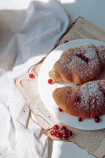 Food, Berries, Cloth, Plate, Croissant HD phone wallpaper