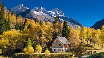 Somewhere in france, house, flower, France, tree, mountain HD wallpaper