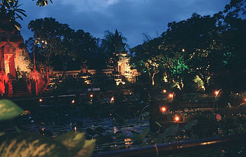 Bali-Ubud-Lotus-Pond-Restaurant-panorama-by-night, night, ubud, bali, indonesian, forces, nature HD wallpaper