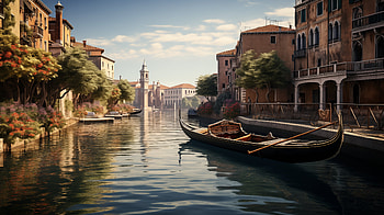 Serene Gondola Ride on River, gondola, artistic, river HD wallpaper