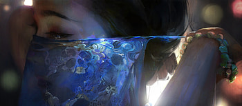 Blue veil, blue, fantasy, art, veil, face, girl, dannylailai HD wallpaper