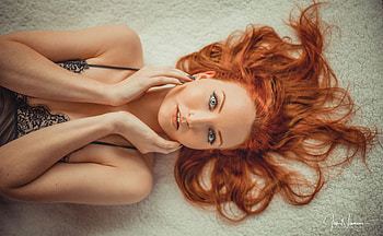 Beauty, lisa, view from the top, jan neumann, face, redhead, girl, woman HD wallpaper