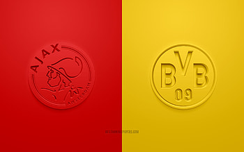 AFC Ajax vs Borussia Dortmund, 2021, UEFA Champions League, Group С, 3D logos, red yellow background, Champions League, football match, 2021 Champions League, Borussia Dortmund, AFC Ajax HD wallpaper