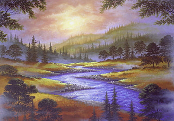 touch of wonder, river, landscape, clouds, trees, serene, sun, mountain HD wallpaper