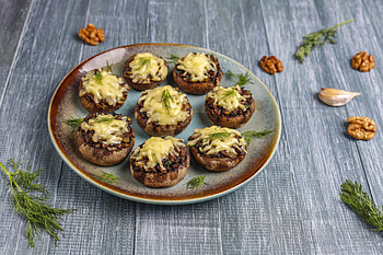 Parmesan stuffed mushrooms, Cheesy goodness, Gourmet appetizer, Indulgent delight HD wallpaper