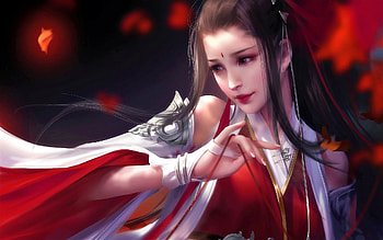 Beauty, white, frumusete, asian, dacongjun, girl, hand, fantasy, red, luminos, da congjun HD wallpaper