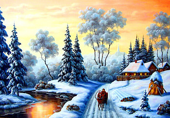 Winter cottage, winter, froest, snwfall, horse, houses, walk, nice, day, season, reflection, cottages, snow, trees, frozen, path, cold, beautiful, lake, rise, view, nature, sky, lovely, forest, ice, village HD wallpaper