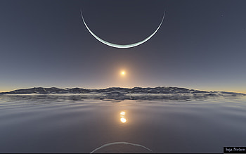 Amazing Sunset, reflection, moon, sky, water, sun HD wallpaper
