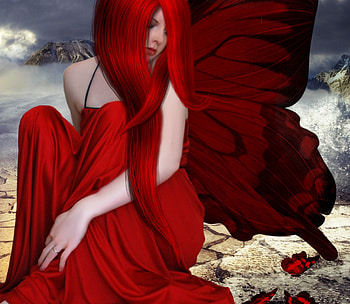 ✫Red Protector✫, colorful, birds, colors, digital art, dress, butterflies, fantastic, animals, bright, protector, female, wings, model, beautiful, eagles, fantasy, pretty, manipulation, red, cool, girls, women, redhead, lovely, hair HD wallpaper
