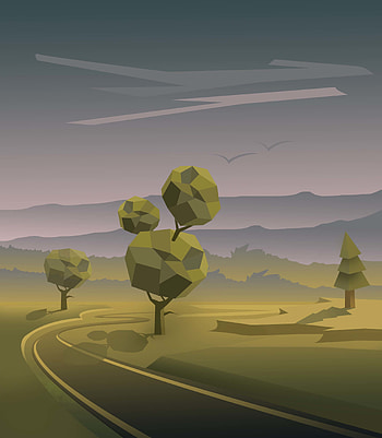 Landscape, Trees, Art, Road, Graphics, Polygon, Polygonal HD phone wallpaper