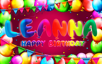 Happy Birtay Leanna, , colorful balloon frame, Leanna name, purple background, Leanna Happy Birtay, Leanna Birtay, popular american female names, Birtay concept, Leanna HD wallpaper