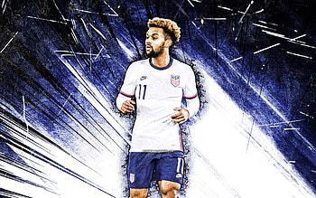 Konrad de la Fuente, grunge art, USA National Team, soccer, footballers, blue abstract rays, Konrad de la Fuente , American soccer team HD wallpaper