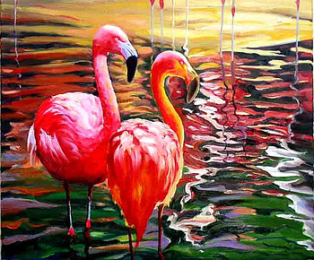 PINK FLEMINGOS, pink, flemingo, birds, tropical HD wallpaper