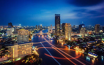 Bangkok skyline, Night city HD wallpaper