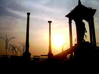 Mahatma Gandhi statue, India, graphy, Mahatma Gandhi, Puducherry, Indian graphy, sunrise, statue, blue sky, Facebook page, background, Beach, early morning, silhouette, Pondicherry HD wallpaper
