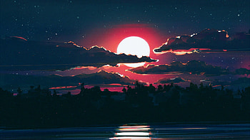 Clouds, moon, night, art HD wallpaper
