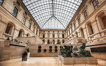 the louvre museum interior, hall, museum, ceiling, statues HD wallpaper