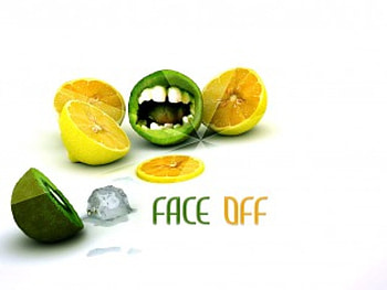 Face off, digital, oranges, 2d HD wallpaper