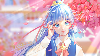 Blue Eyes Hair Kamisato Ayaka Genshin Impact HD wallpaper