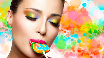 Beauty, sweet, colorful, model, face, girl, woman, lollipop, candy HD wallpaper
