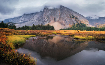 Chester lake, Alberta, mountain, reflections, clouds, trees, sky, canada, water HD wallpaper