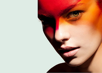 War Paint, coloured, model, yellow, red, eyes, face, lips, female HD wallpaper