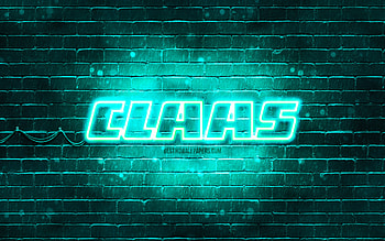 Claas turquoise logo, , turquoise brickwall, Claas logo, brands, Claas neon logo, Claas HD wallpaper