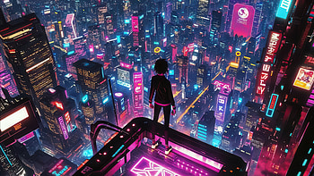 Girl Overlooking Futuristic Cityscape, girl, cyberpunk, cityscape, artist, artwork, art, digital-art, ai HD wallpaper