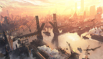 Golden Dawn Harbor — Artistic Cityscape, artistic, city HD wallpaper