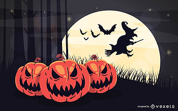 Happy Halloween!, fantasy, moon, pumpkin, vexels, orange, witch, night, black, halloween, silhouette HD wallpaper