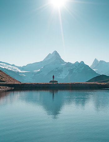 Mountains, Lake, Silhouette, Miscellanea, Miscellaneous, Human, Person, Loneliness HD phone wallpaper