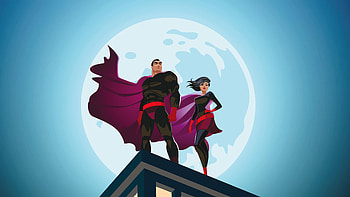 Superhero Couple, superheroes, artist, artwork, digital-art, minimalism, minimalist HD wallpaper