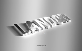 Landon, silver 3d art, gray background, with names, Landon name, Landon greeting card, 3d art, with Landon name HD wallpaper