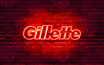 Gillette red logo, , red brickwall, Gillette logo, brands, Gillette neon logo, Gillette HD wallpaper