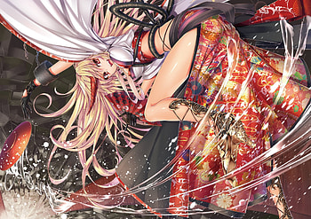 Beautiful demon, kimono, game cg, awesome, diabolik, cute, red eyes, fight, long hair, beauty, nice, horn, game, blonde hair, fantas, kantai collection, rpetty, female, sexy, sweet, magic, smile, beautiful, demon, anime girl, anime, fantasy, pretty, cool HD wallpaper