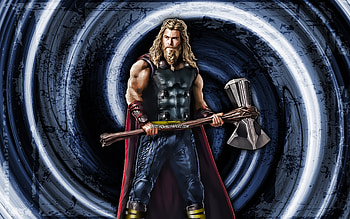 Thor, blue grunge background, superheroes, Marvel Comics, vortex, Chris Hemsworth, Thor HD wallpaper