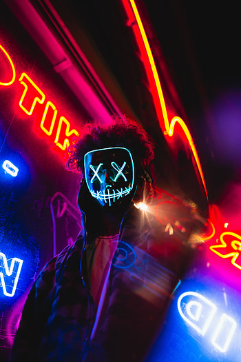Dark, Shine, Light, Neon, Mask, Human, Person, Anonymous HD phone wallpaper