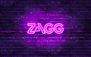 Zagg violet logo, , violet brickwall, Zagg logo, brands, Zagg neon logo, Zagg HD wallpaper