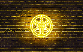 Yamaha yellow logo, , yellow brickwall, Yamaha logo, motorcyles brands, Yamaha neon logo, Yamaha HD wallpaper