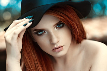 Lovely Face, model, face, redhead, hat, woman HD wallpaper