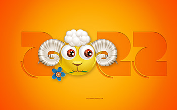 2022 Aries Year, Happy New Year 2022, yellow background, 3D Aries zodiac sign, 2022 New Year, Aries zodiac sign, 2022 concepts, Aries HD wallpaper