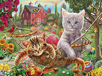 little cats, garden, puppies, cats, country HD wallpaper