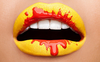 Yellow and red, make-up, lipstick, yellow, red, lips, blood, woman, mouth HD wallpaper