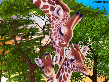 GIRAFFE FAMILY, ART, GIRAFFES, THREE, CREATION HD wallpaper