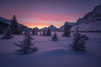 Sunset, mountains, landscape, trees, nature HD wallpaper